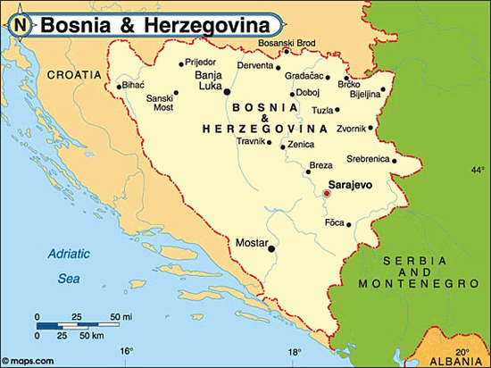 kaart Bosnië en Herzegovina