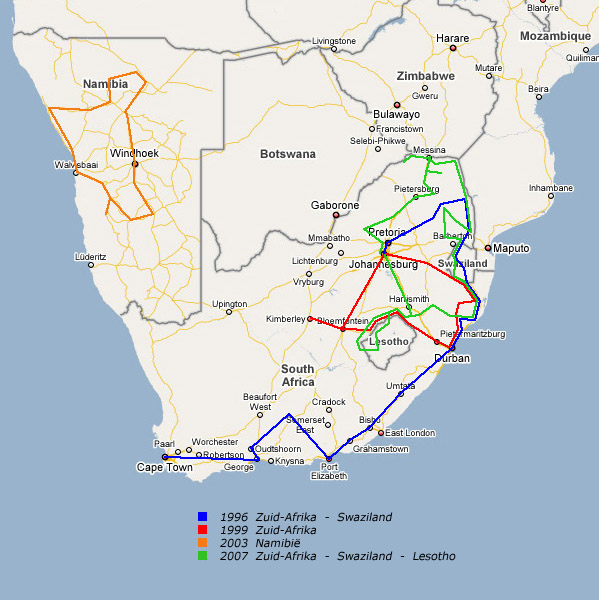 reiswegen Zuidelijk Afrika