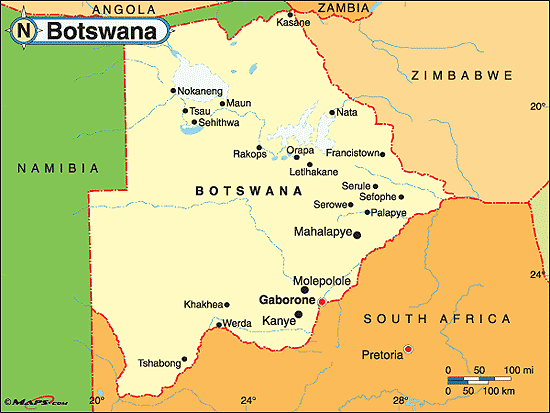kaart Botswana